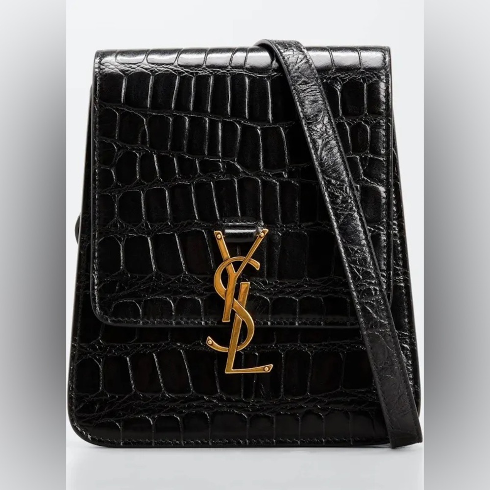 W/RECEIPT YSL Yves Saint Laurent Black Embossed Leather North South Kaia Satchel